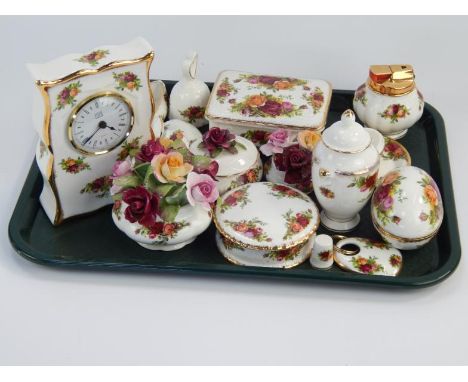 A collection of Royal Albert Old Country Roses trinket ware, and decorative vases, and other pieces including a wall clock, f