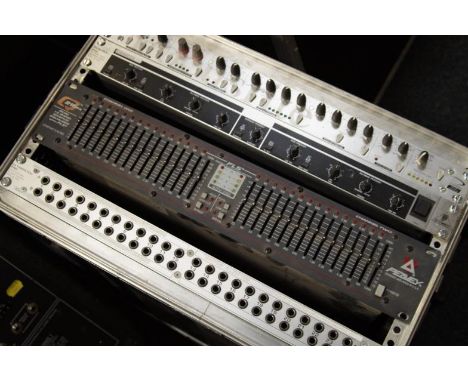 A PA vocal channel strip, comprising a Focusrite Platinum Voicemaster with a Behringer Dualfex Pro, a Peavey dual channel 15 