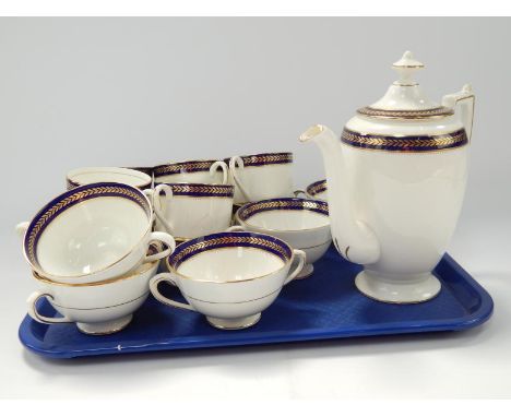 A Coalport Blue Wheat pattern dinner tea and coffee service, (75).