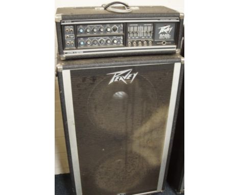 A Peavey bass rig, comprising a Peavey bass MkIII 1978 head amplifier with Peavey 2 x 15" speaker cabinet.