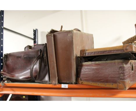 A QUANTITY OF VINTAGE LUGGAGE AND CONTENTS, GATERS FOOT WARE ETC