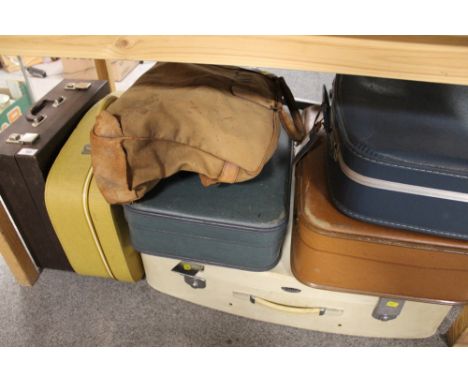 A QUANTITY OF VINTAGE SUITCASES TOGETHER WITH A SIRRAM PICNIC BOX