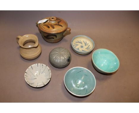 A COLLECTION OF STUDIO POTTERY,  to include pieces signed M Crow and a Celedon type example (7)