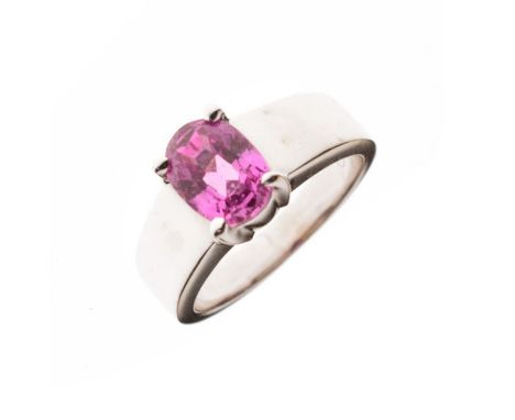 Dress ring set ruby, the shank stamped 750, size J, 6.6g gross approx  