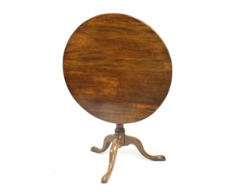 George III mahogany tripod occasional table with circular top on caster stem and pad feet, 82cm diameter x 71cm high  