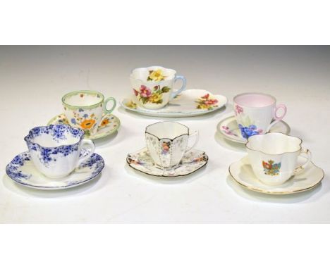 Six various Shelley cups and saucers  