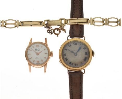 Lady's MuDu 18ct gold cased automatic cocktail watch having baton and Arabic numerals with a rolled gold strap, together with