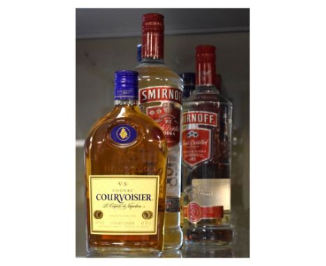 Wines &amp; Spirits - Seven assorted to include; Courvoisier Cognac 70cl and 35cl, Smirnoff Vodka 100cl and 70cl, and Snow Gr