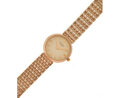 Lady's Rotary 9ct gold cased cocktail watch having champagne dial and baton markers on a conforming bracelet, boxed  