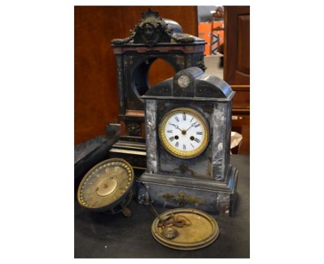 Two Victorian black slate cased mantel clocks  