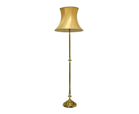 Modern brass standard lamp with shade  
