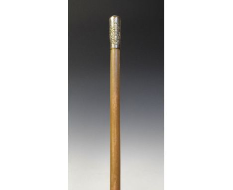 Militaria - Royal Engineers silver plated mounted swagger stick, 77cm long  