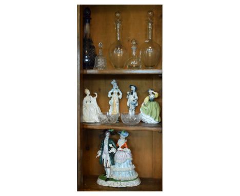 Various ceramic figures, glass decanters etc  