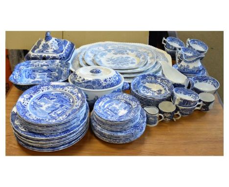 Spode Italian pattern dinner and tea service, together with other blue and white ceramics  
