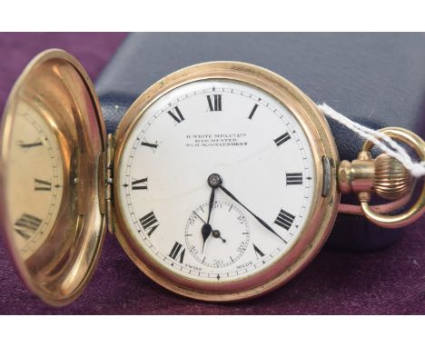 A gold plated hunter pocket watchThe white enamel dial signed H. White MFG. Co Ltd, Manchester, to H.M. Government' within a 