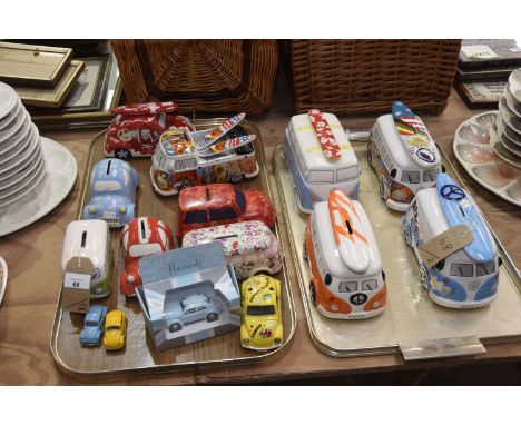 A collection of Volkswagen money boxes and die-cast models to include a Corgi boxed Harrods edition, various Beetle money box