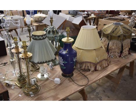 Nine assorted table lamps to including a pair of contemporary perspex column lamps, a Cloisonne vase lamp, a pair of gilt met