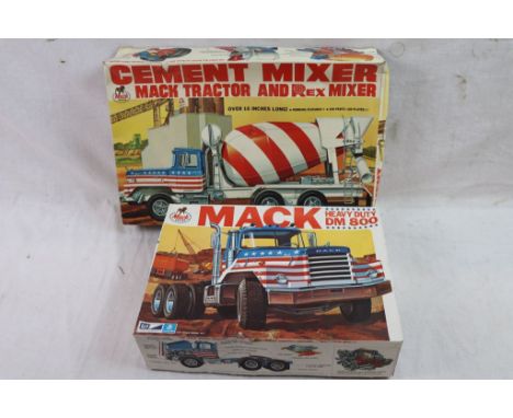 Two boxed, unbuilt and complete MPC General Mills 1/25 scale Mack Trucks model kits to include 10853 Cement Mixer Mack Tracto