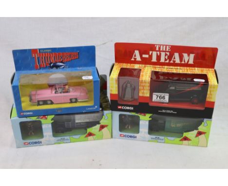 Four boxed Corgi diecast models, Classic Thunderbirds FAB 1 CC00601, The A-Team Van CC87502, Dad's Army Bedford O Series Van 