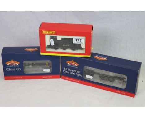Three boxed OO gauge engines to include Bachmann x 2 (31978 BR Standard Class 3MT Tank 82019 BR lined black late crest 8 DCC 