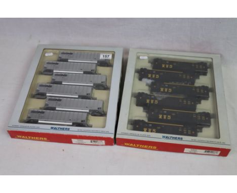 Two boxed Walthers HO scale rolling stock 6 packs to include 9325314 Bethgons Norfolk Southern #2 and Bethgons CSXT #1 (Black