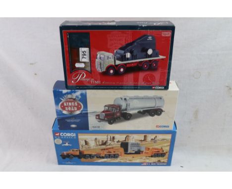 Three boxed Corgi diecast models to include US Road Transport 55301 Allied Diamond T980 & 24 Wheel Girder Trailer with Genera