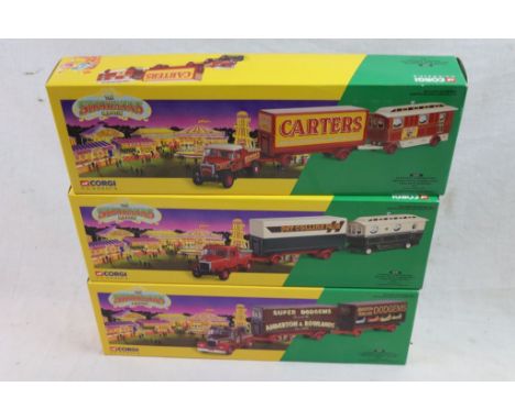 Three boxed Corgi Classics Showmans Range diecast models to include 16501 Carters Steam Fair, 16502 Pat Collins and 15901 And