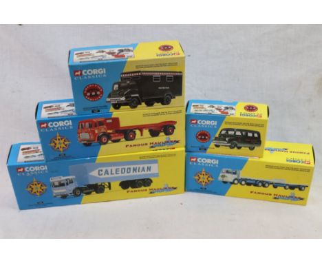 Five boxed Corgi Classics to include Famous Hauliers Around Britain x 3 (21302, 25201 & 11301) and Emergency Services x 2 (05