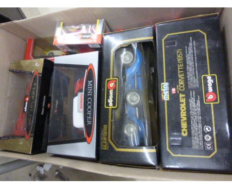 Eight boxed  Bburago diecast models, to include Escort RS Cosworth, Jaguar  XK 120 Coupe, Mini Cooper etc, together with unbo