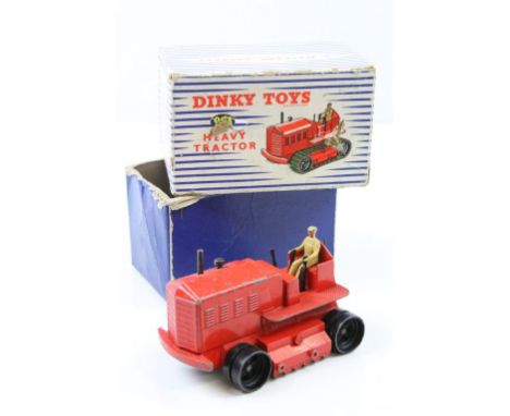 Boxed Dinky Supertoys 963 Heavy Tractor in red, with driver, paint loss, treds damaged, box tatty but fair