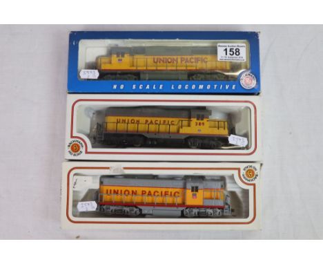 Three boxed Bachmann HO scale Union Pacific locomotives, vg with boxes showing a little wear