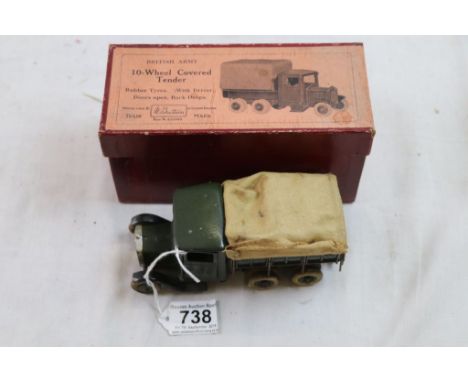 Boxed Britains 1432 British Army 10-Wheel Covered Tender Lorry complete with driver, some wear and paint loss