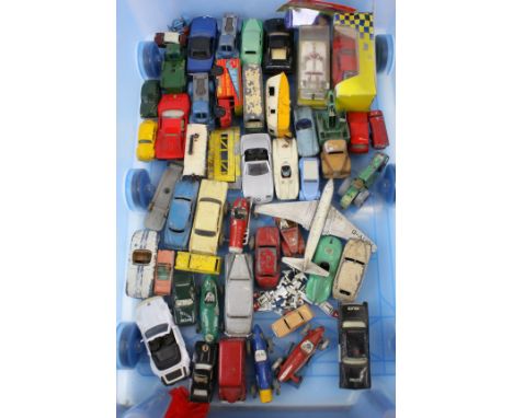 Collection of vintage play worn diecast models to include Dinky, Corgi, Matchbox etc featuring Schuco 1042 Micro Racer in red