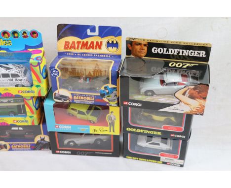 Twelve boxed Corgi diecast models, all entertainment related, to include James Bond, The Beatles, Batman etc