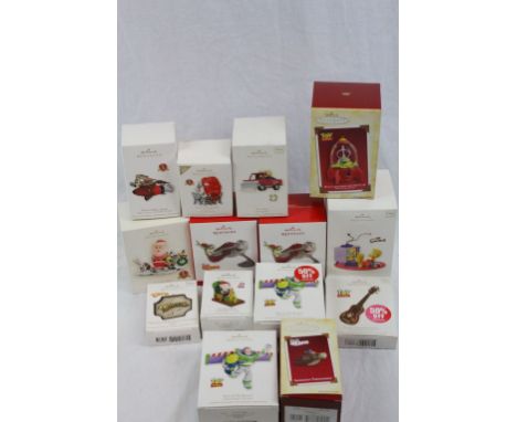 13 Boxed Hallmark Keepsake ceramic ornaments featuring The Simpsons x 2, Looney Tunes x 3, Toy Story x 3, Finding Nemo x 3, S