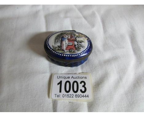 A circa 18/19th century enamel pill/patch box a/f (damage to enamel on top and mirror in lid cracked)