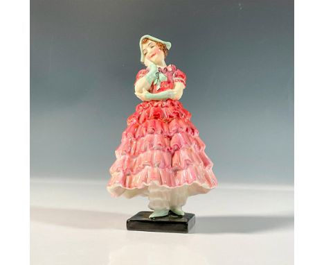 Leslie Harradine Classics. Lovely young lady in a pink dress with light green accents. Royal Doulton backstamp. Artist: Lesli