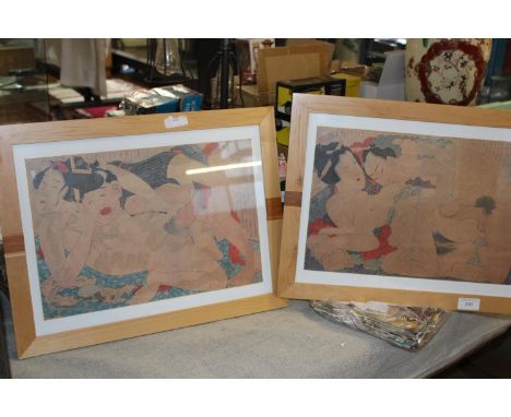 A pair of Shunga Japanese erotic prints 