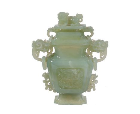 A large Chinese jade vase and cover, 20th century   A large Chinese jade vase and cover, 20th century,   with Buddhistic lion