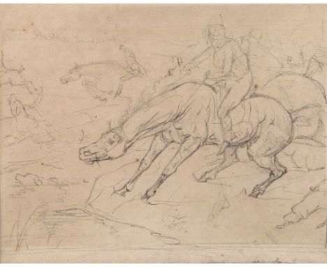 Sir Edwin Henry Landseer (1802-1873) - Sketch of a Hunt in Full Cry  Graphite on laid paper Bears signature lower left, and w