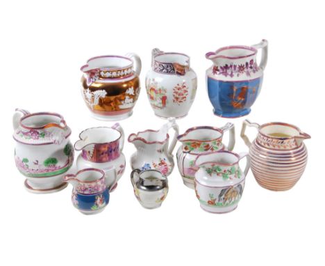 An assortment of Bristish pearlware and pink-lustre jugs   An assortment of Bristish pearlware and pink-lustre jugs  , variou
