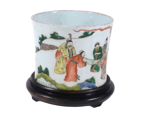 A Chinese Famille Verte brush pot, 20th century, Bitong   A Chinese  Famille Verte   brush pot,    20th century,  Bitong,   p