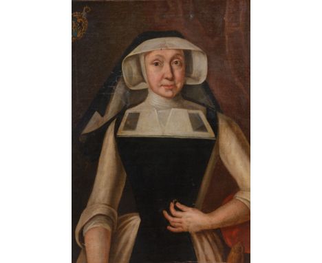 Dutch School (18th, early 19th century) - Portrait of a lady, half length, holding a ring  Oil on canvas 82 x 66 cm. (32 1/4 