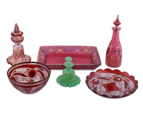 A selection of Bohemian/Turkish coloured glass, second half 19th century   A selection of Bohemian/Turkish coloured glass,   