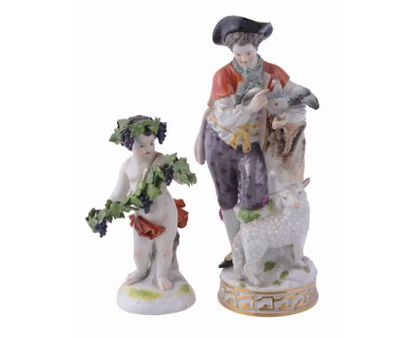 A Meissen group of a shepherd and lamb, late 19th century   A Meissen group of a shepherd and lamb,   late 19th century, afte