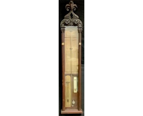 A Victorian oak  Admiral Fitzroy's storm stick barometer, paper register  122cm long, c.1870 