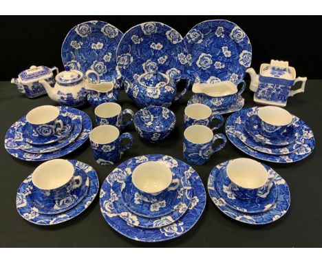 A Burleigh Ware Victorian Chints tea and dinner service, for six;  Ringtons teapot and sucrier 
