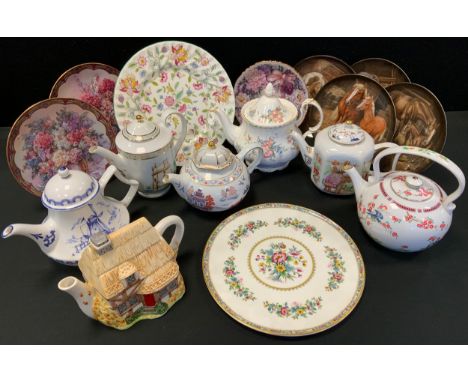 A Royal Albert Constance pattern teapot and cover;  a Minton Haddon Hall plate;  Crompton and Woodhgouse The First Teapots Co