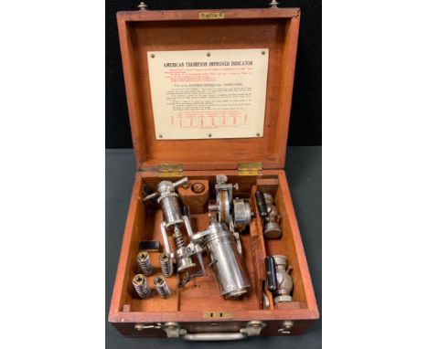 An American Thompson Improved Indicator, boxed An engine indicator is an instrument for graphically recording the pressure ve