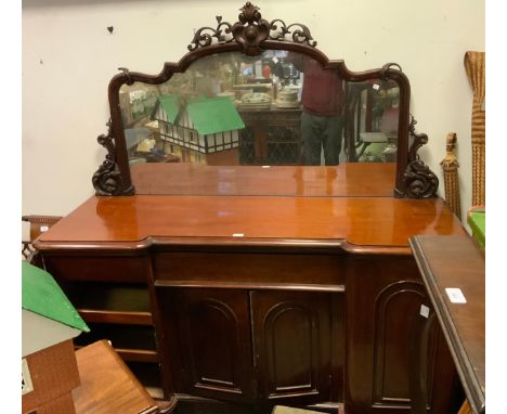 A Victorian mahogany large chiffonier or sideboard, shaped mirror back half-gallery, inverted breakfront top with moulded edg